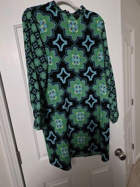 Donna Morgan Green & Teal Floral Shift Dress Size 14
